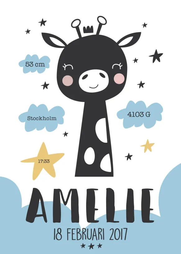 Baby giraffe - Blue (21x29,7 cm (A4))