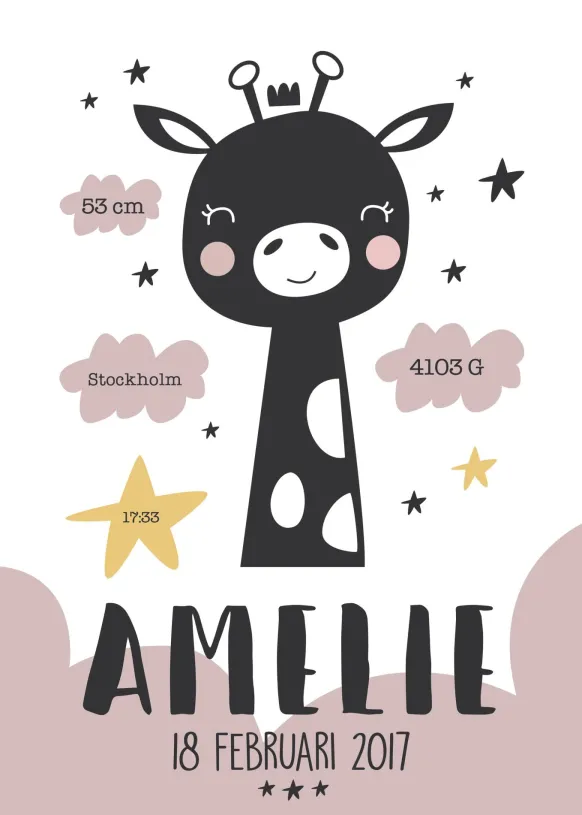 Baby giraffe - Pink (21x29,7 cm (A4))