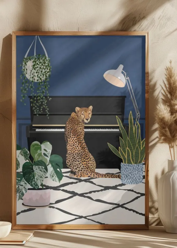 Cheetah playing piano Poster (21x29.7 cm (A4))