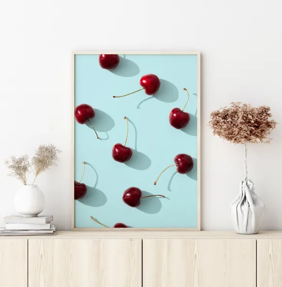 Cherries On Turquoise Poster (21x29.7 cm (A4))