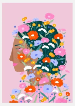 Colourful Flower Lady Canvastavla (30x40 cm)