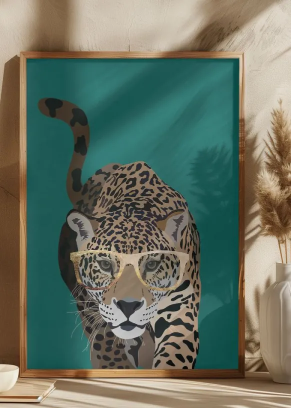 Curious green leopard Poster (21x29.7 cm (A4))