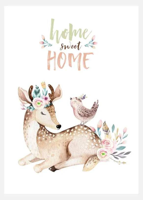 Deer With Flowers Canvastavla (30x40 cm)