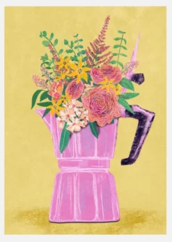 Espresso Maker With Flowers Canvastavla (30x40 cm)