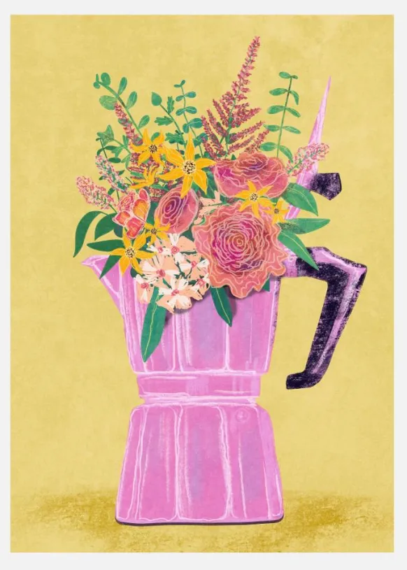 Espresso Maker With Flowers Canvastavla (30x40 cm)