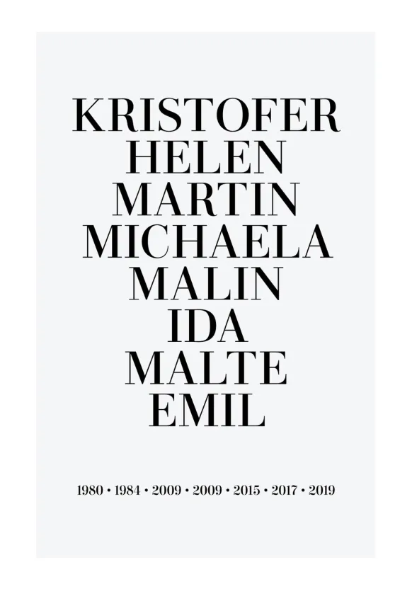 Familjetavla - 8Namn & Födelseår - Grå (21x29,7 cm (A4))