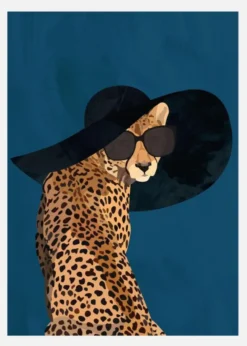 Fashionable Cheetah Wearing A Sunhat Canvastavla (30x40 cm)