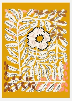 Fern Leaves And Flower Mustard Canvastavla (30x40 cm)