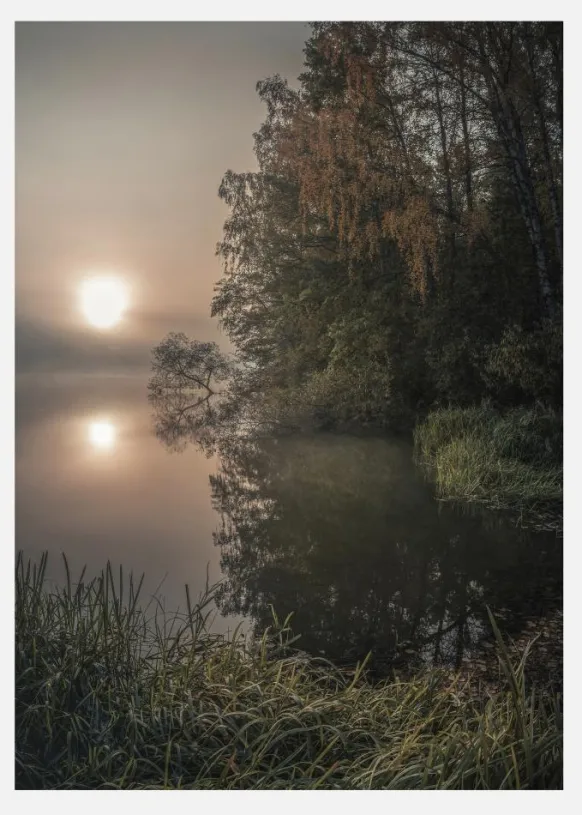 Foggy Fall Lake Canvastavla (30x40 cm)