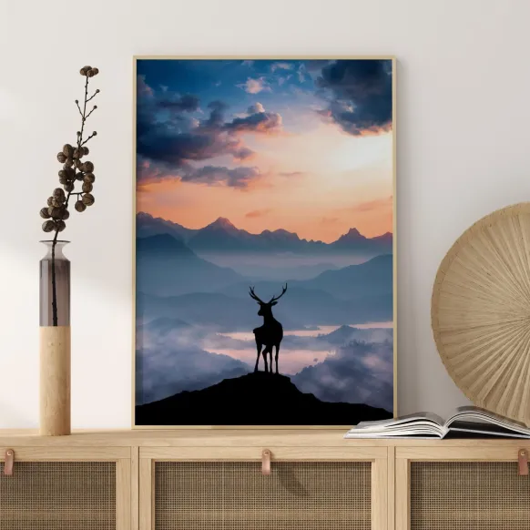 Heavenly Blue Deer Poster (21x29.7 cm (A4))
