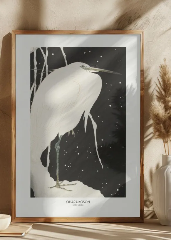 Heron In The Snow Poster (21x29.7 cm (A4))