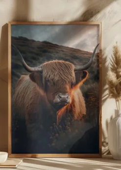Highland Cow With Big Horns Poster (21x29.7 cm (A4))