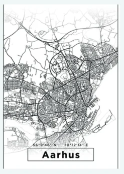 Karta - Aarhus - Vit Canvastavla (30x40 cm)
