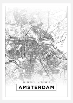 Karta - Amsterdam - Vit Canvastavla (30x40 cm)