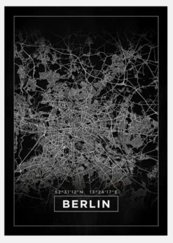 Karta - Berlin - Svart Canvastavla (30x40 cm)