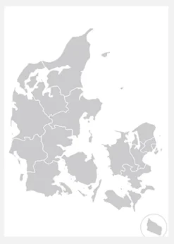 Karta - Danmark - Grå Canvastavla (30x40 cm)