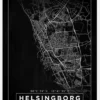 Karta - Helsingborg - Svart Canvastavla (30x40 cm)