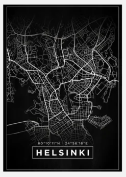 Karta - Helsinki - Svart Canvastavla (30x40 cm)