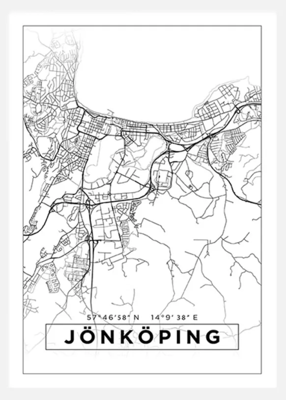 Karta - Jönköping - Vit Canvastavla (30x40 cm)