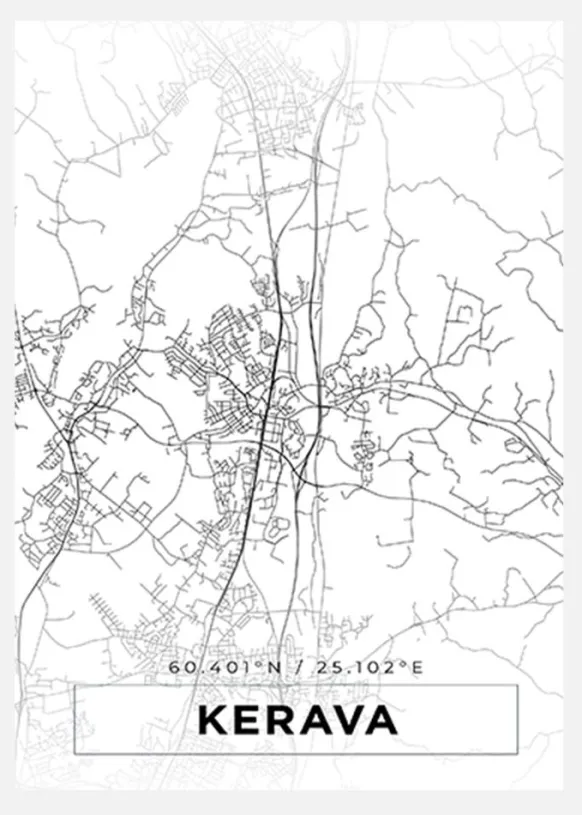 Karta - Kerava - Vit Canvastavla (30x40 cm)