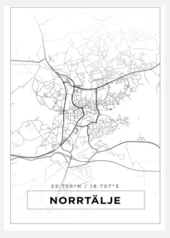 Karta - Norrtälje - Vit Canvastavla (30x40 cm)