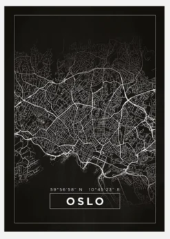 Karta - Oslo - Svart Canvastavla (30x40 cm)