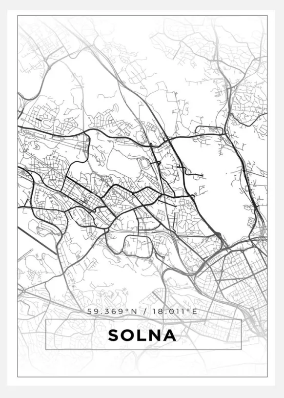 Karta - Solna - Vit Canvastavla (30x40 cm)