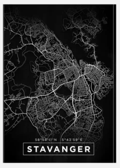 Karta - Stavanger - Svart Canvastavla (30x40 cm)
