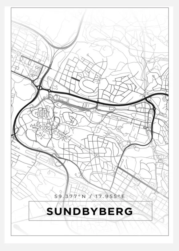 Karta - Sundbyberg - Vit Canvastavla (30x40 cm)