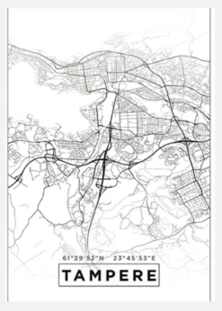 Karta - Tampere - Vit Canvastavla (30x40 cm)