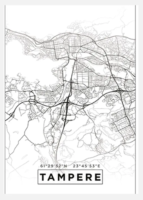 Karta - Tampere - Vit Canvastavla (30x40 cm)