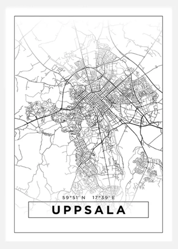 Karta - Uppsala - Vit Canvastavla (30x40 cm)