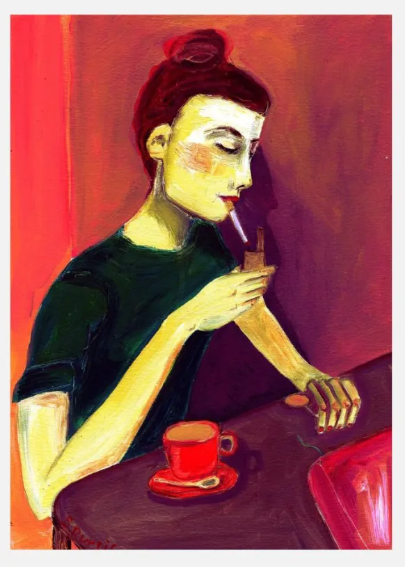 Lady Lighting Cigarette Canvastavla (30x40 cm)