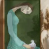 Lady sitting with white dove bird woman Poster (21x29.7 cm (A4))