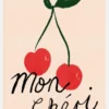 Mon Cheri Cherry Typography Canvastavla (30x40 cm)