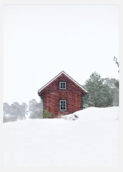 Old Red House During Snowstorm Canvastavla (30x40 cm)