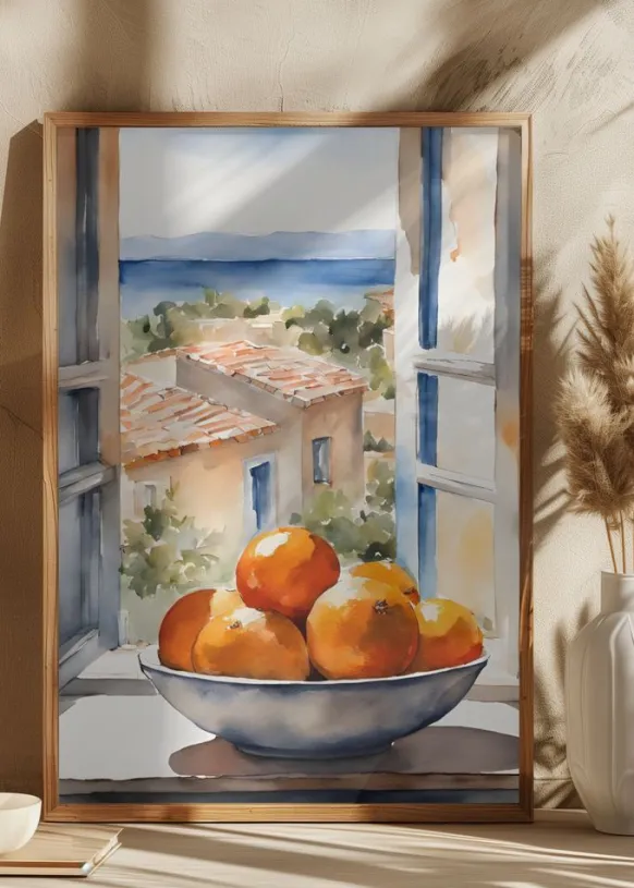 Orangenschale im Fenster Poster (21x29.7 cm (A4))