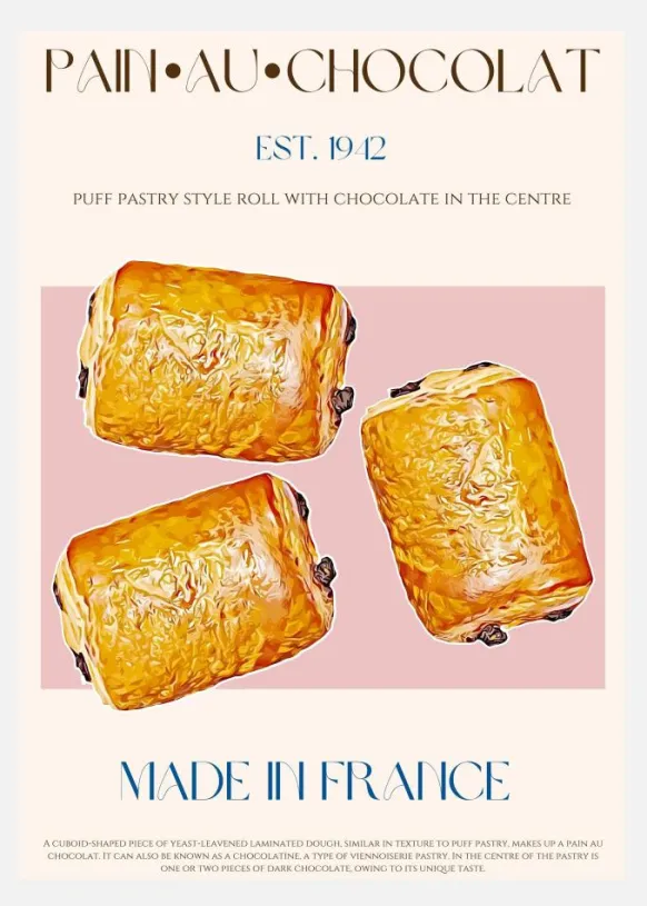 Pain Au Chocolat Print Canvastavla (30x40 cm)