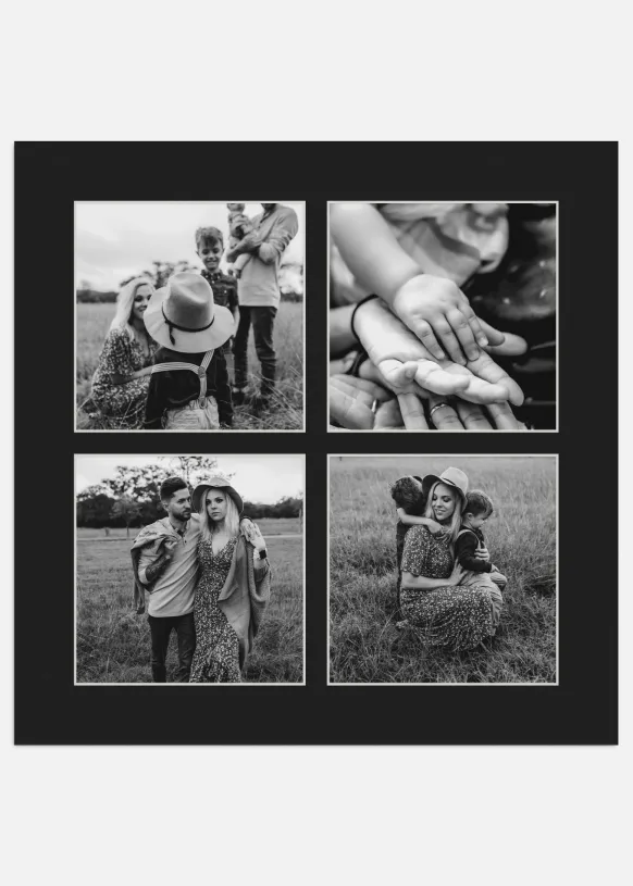 Passepartout Svart 24x24 cm - Collage 4 Bilder (9x9 cm)