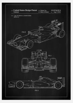 Patent Print - Formula 1 Racing Car - Black Canvastavla (30x40 cm)