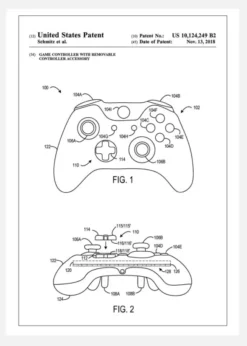 Patent Print - Game Controller III - White Canvastavla (30x40 cm)