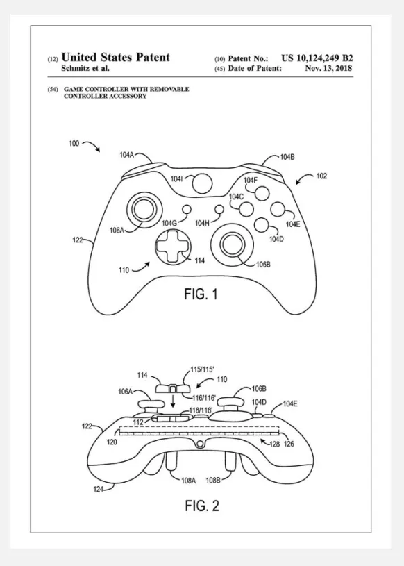 Patent Print - Game Controller III - White Canvastavla (30x40 cm)