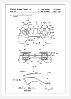 Patent Print - Game Controller II - White Canvastavla (30x40 cm)