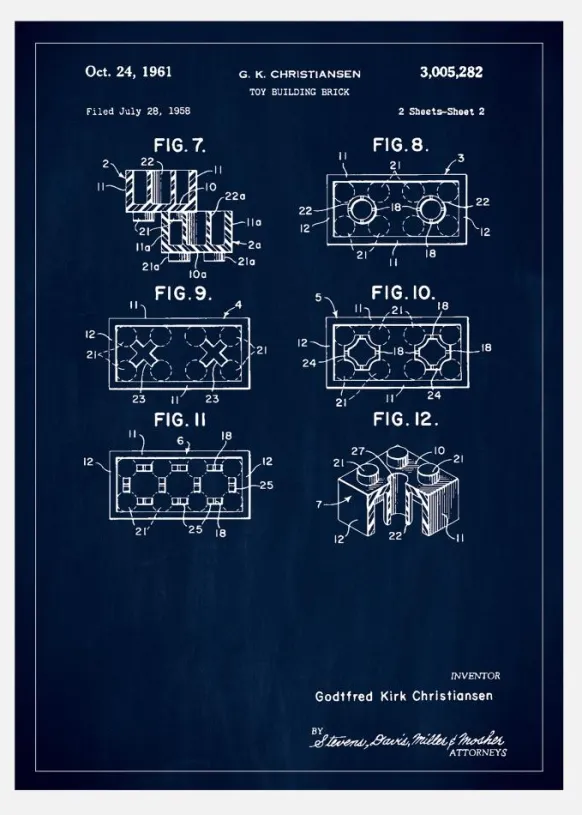 Patent Print - Lego Block II - Blue Canvastavla (30x40 cm)