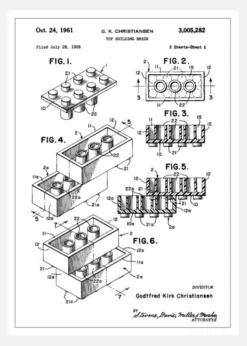 Patent Print - Lego Block I - White Canvastavla (30x40 cm)