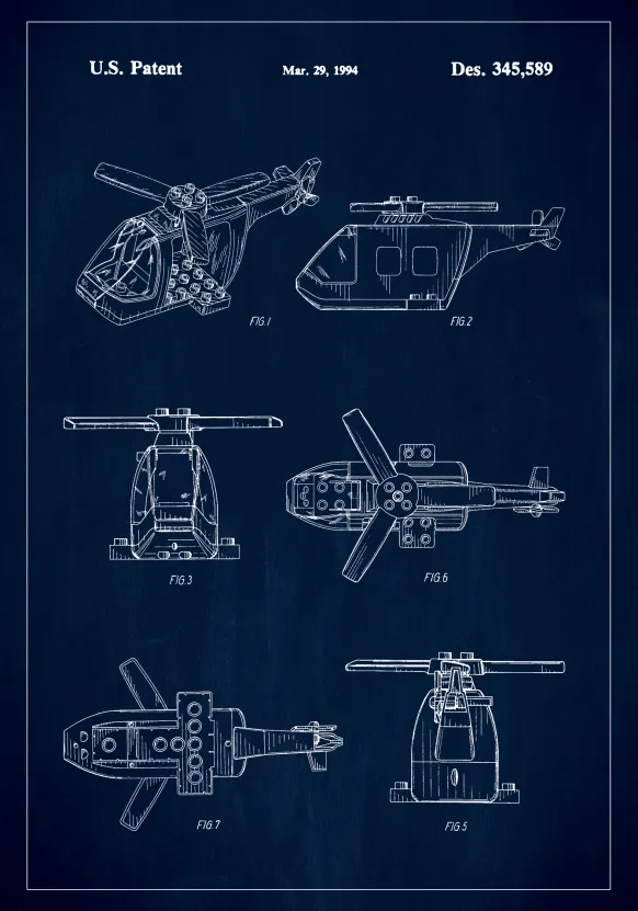 Patent Print - Lego Helicopter - Blue Poster (21x29.7 cm (A4))