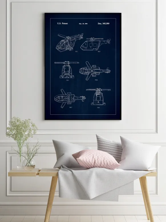 Patent Print - Lego Helicopter - Blue Poster (21x29.7 cm (A4))