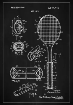 Patent Print - Tennis Racket - Black Poster (21x29.7 cm (A4))