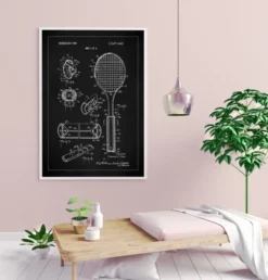 Patent Print - Tennis Racket - Black Poster (21x29.7 cm (A4))