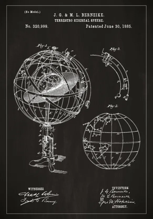 Patentritning - Astronomisk modell - Svart Poster (21x29.7 cm (A4))